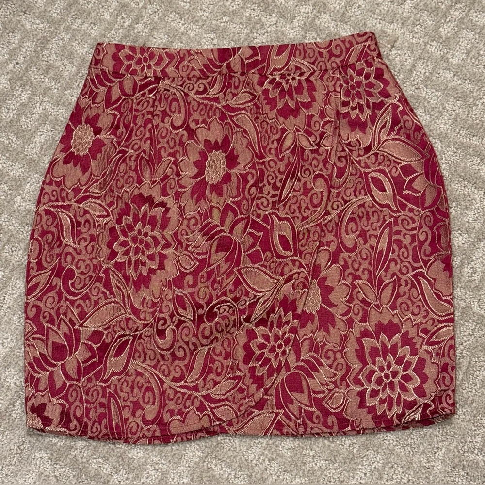 Nasty Gal Mini Skirt with Flap Style Front - Size 2 - Pink/Cream Pattern